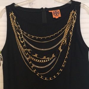 Tory Burch wool knee length gold tone chain dress